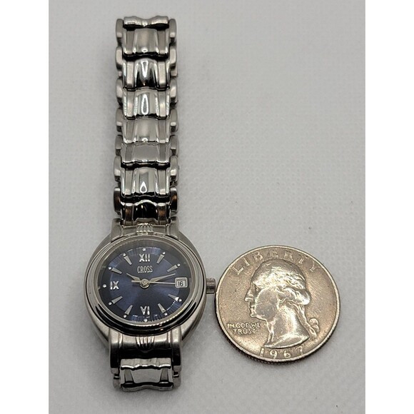 Unisex Cross Round Blue Dial Silver Tone Case Bracelet Band Watch LW10F 02 main image 4